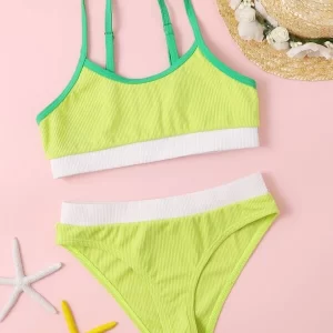 SHEIN Girls Color Block Rib Bikini Swimsuit