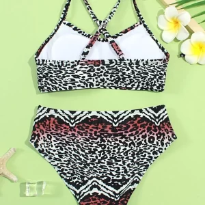 Alternative view of SHEIN  Girls Leopard Criss Cross Ruffle Bikini Swimsuit