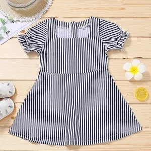 SHEIN Toddler Girls Square Neck Striped Dress