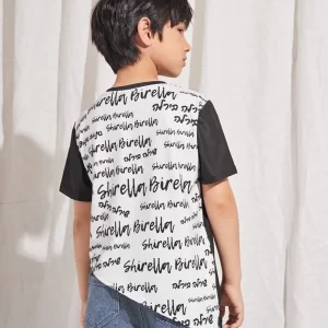 Alternative view of SHEIN X Shirella Birella Boys Two Tone Letter Graphic Asymmetrical Hem Tee