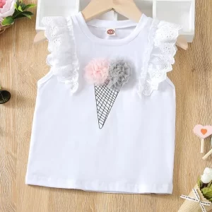 Alternative view of SHEIN  Toddler Girls Plaid Stereo Flower Eyelet Embroidery Ruffle Trim Tank Top