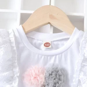 SHEIN Toddler Girls Plaid Stereo Flower Eyelet Embroidery Ruffle Trim Tank Top