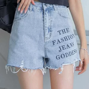 Shein DAZY Letter Graphic Raw Hem Denim Shorts