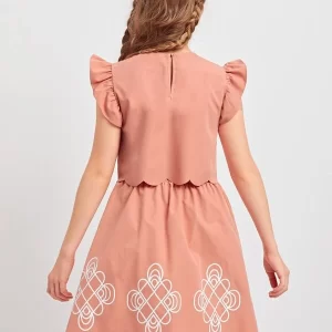 Alternative view of SHEIN Girls Butterfly Sleeve Scallop Trim Top & Geo Graphic Skirt Set