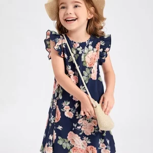 SHEIN Toddler Girls Floral Print Butterfly Sleeve Dress
