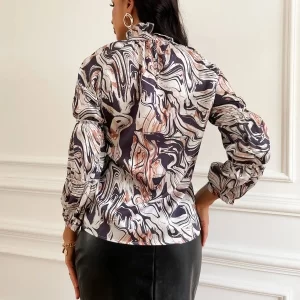 Alternative view of SHEIN  Marble Print Frilled Neck Blouse