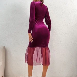 Alternative view of SHEIN  Mesh Panel Mermaid Hem Velvet Dress