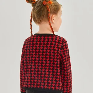 Alternative view of SHEIN Toddler Girls Houndstooth Print Contrast Binding Open Front Jacket