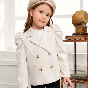 SHEIN Toddler Girls Lapel Neck Double Breasted Leg-of-mutton Sleeve Coat