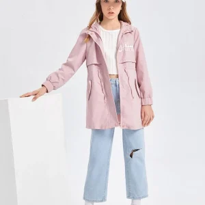 Alternative view of SHEIN Girls' Drawstring Zipper Pocket Letter Casual Outerwear