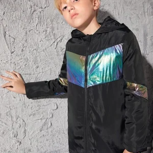 Alternative view of SHEIN Boys Holographic Zip Front Hooded Jacket