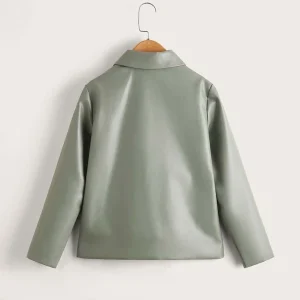 Alternative view of SHEIN Girls Dual Pocket PU Leather Coat