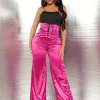 SHEIN SXY Lace Up Front Satin Wide Leg Pants