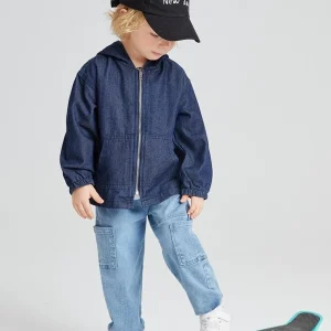 Alternative view of SHEIN Toddler Boys Letter Graphic Zipper Drop Shoulder Denim Jacket