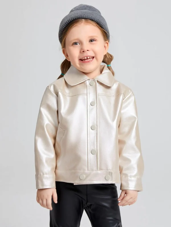 SHEIN Toddler Girls Button Front PU Leather Jacket