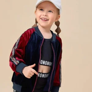 SHEIN Toddler Girls Color Block Bomber Velvet Jacket