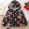 SHEIN Toddler Girls Floral Print Zip Up Hooded Jacket