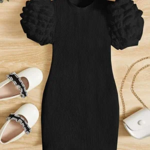 SHEIN Toddler Girls Puff Sleeve Mock Neck Dress