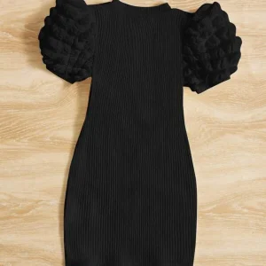 Alternative view of SHEIN Toddler Girls Puff Sleeve Mock Neck Dress