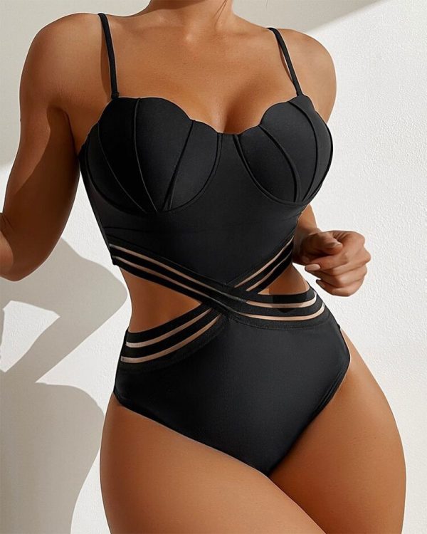 CHICME Contrast Mesh Cutout One-Piece Swimsuit