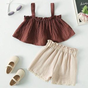 Alternative view of SHEIN Toddler Girls Frill Trim Cami Top & Shorts