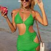 SHEIN Cut-out Ring Linked Halter One Piece Swimsuit With Beach Skirt