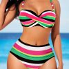 High Waisted Multi Stripe Print Bikini Set Rosewe®
