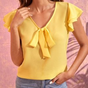 SHEIN BUTTERFLY SLEEVE TIE FRONT CHIFFON BLOUSE