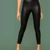 SHEIN ELASTIC WAIST SEAM FRONT LEATHER LOOK PANTS