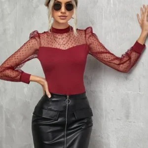 SHEIN MESH PANEL STAND NECK TOP