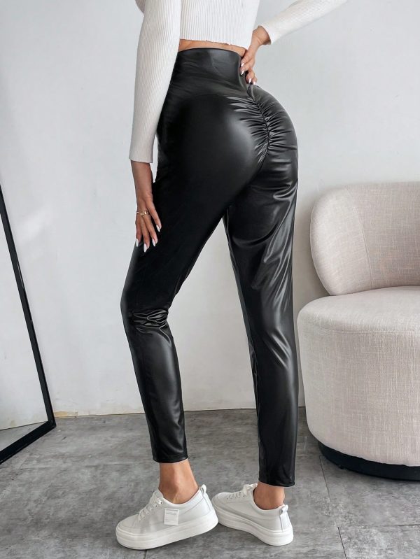SHEIN Essnce Ruched Side PU Leather Leggings