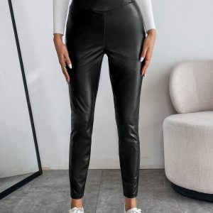 Alternative view of SHEIN Essnce Ruched Side PU Leather Leggings