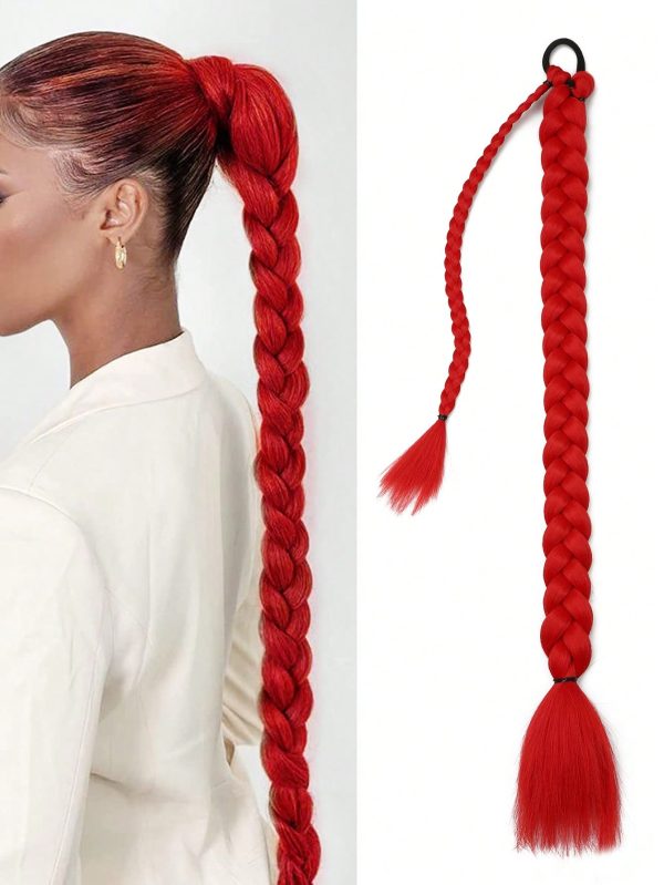 Long Braided Ponytail Extension with Hair Tie Straight Wrap Around Hair Extensions Ponytail Natural Soft Synthetic Hair Piece for Women Daily Wear 16inch 26inch 30inch 34 Inch 1pc Red