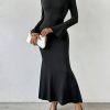 SHEIN Privé Fish Tail Hem Dress With Bell Sleeves, Belt Not Included
