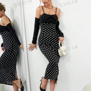 Alternative view of SHEIN Privé Polka Dot Print Cold Shoulder Bodycon Dress