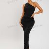SHEIN SXY One Shoulder Solid Ruched Bodycon Dress