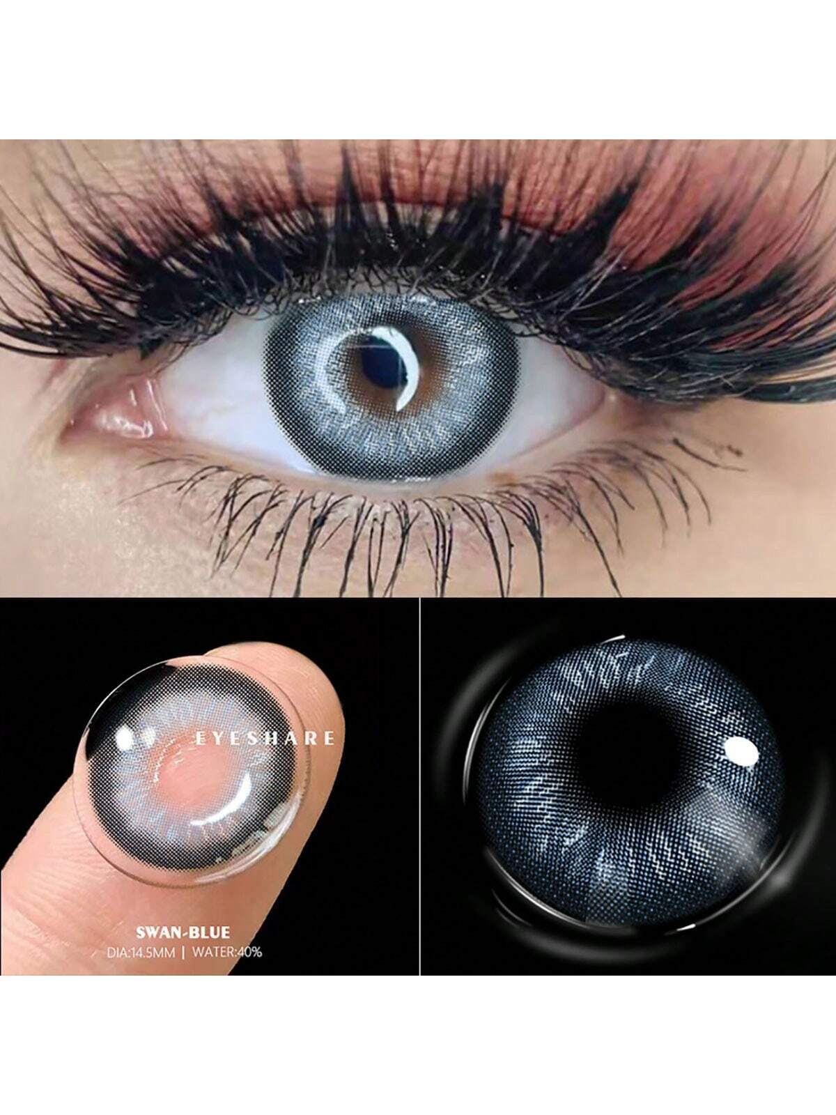 SHEIN 1 Pair Big Eye Color Soft Contact Lens for Eyes Natural Beauty Eye Makeup Lenses Yearly Disaposable 14.5mm