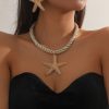 1 set of 3 pieces simple fashion starfish pendant necklace marine style exaggerated earrings personalized ladies jewelry set