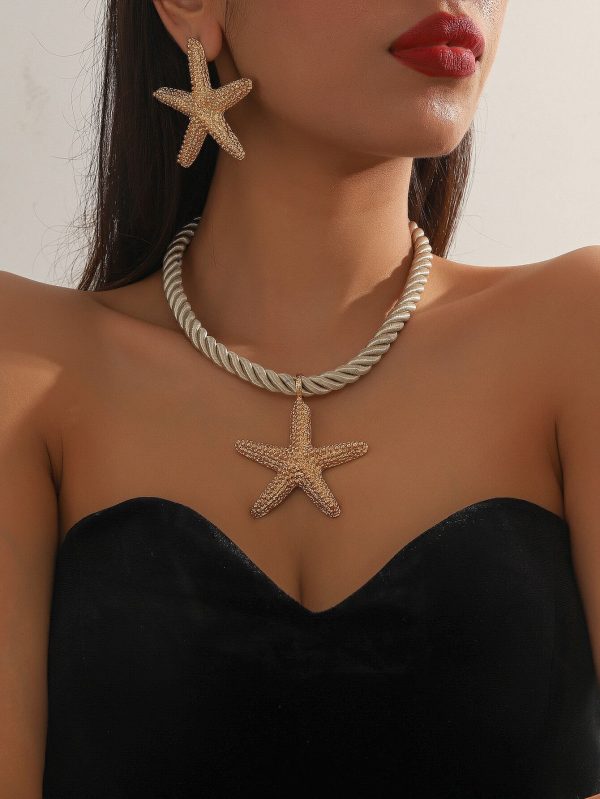 1 set of 3 pieces simple fashion starfish pendant necklace marine style exaggerated earrings personalized ladies jewelry set
