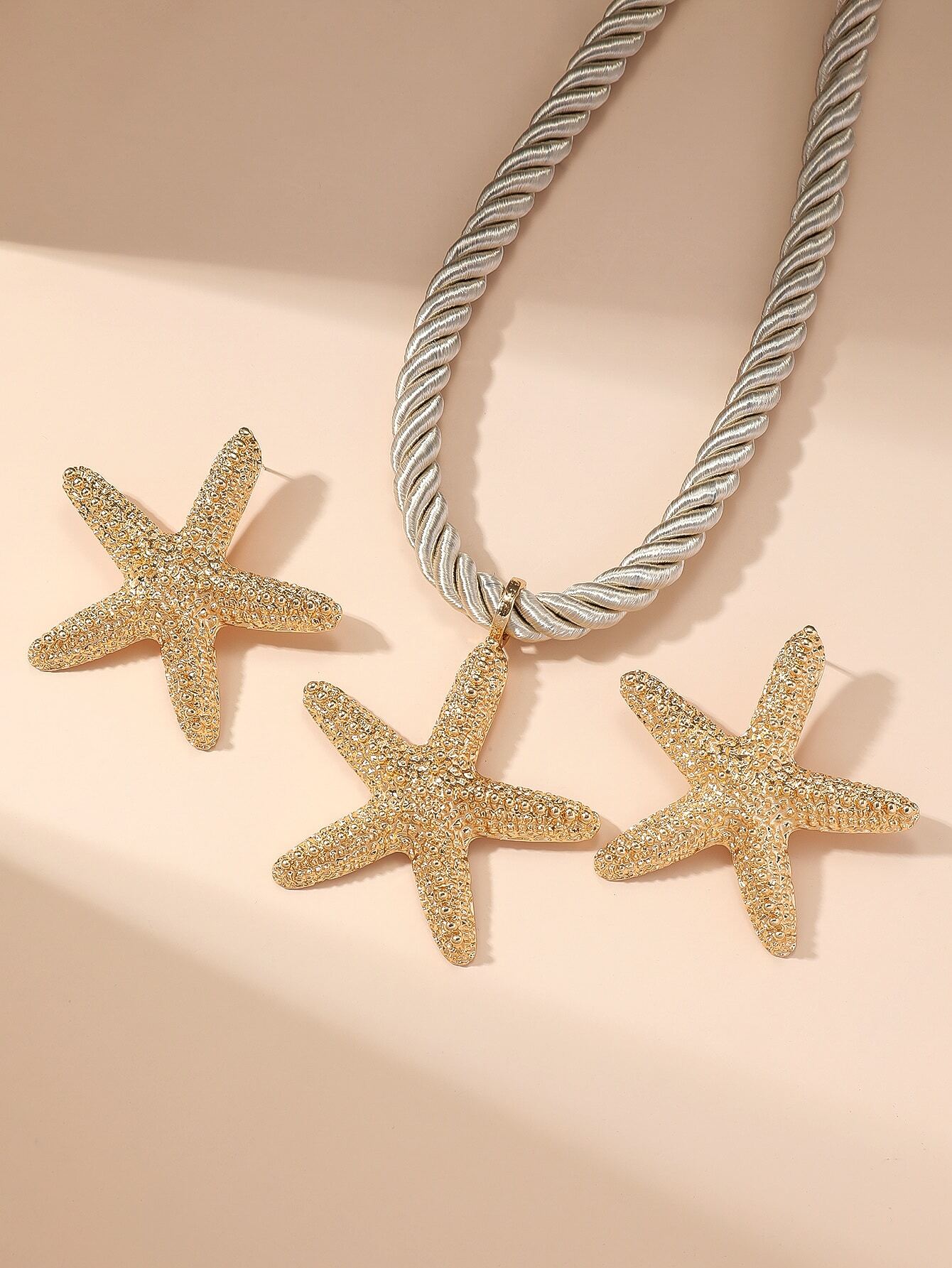1 set of 3 pieces simple fashion starfish pendant necklace marine style exaggerated earrings personalized ladies jewelry set