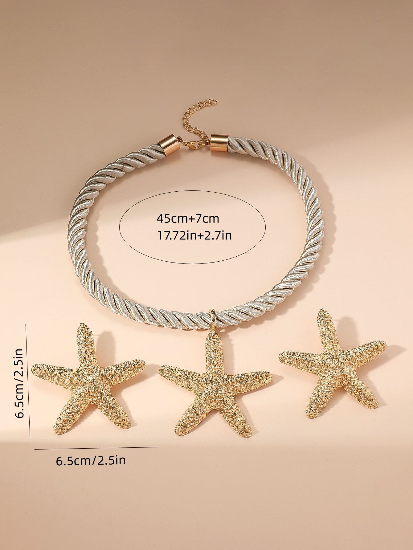 1 set of 3 pieces simple fashion starfish pendant necklace marine style exaggerated earrings personalized ladies jewelry set