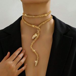 1pc European And American Exaggerated Personality Layered Punk Nightclub Featuring Rhinestones Multi-Way Snake Choker Necklace
