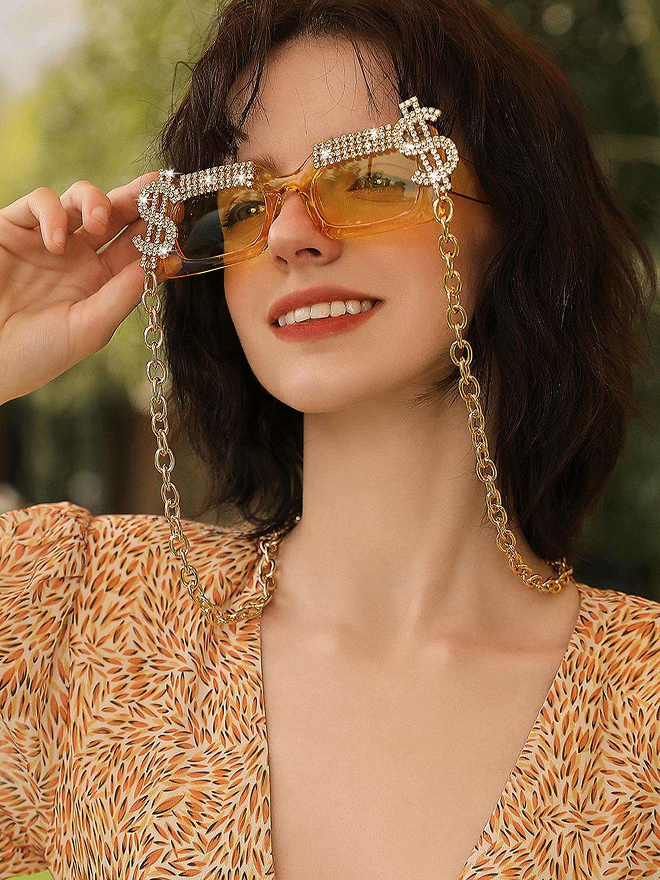 1pc Ins Style Personality Bling Water Diamond Coin Long Eyeglass Chain Fashionable Decor For Women Who Walk, Party, Travel And Give Gifts