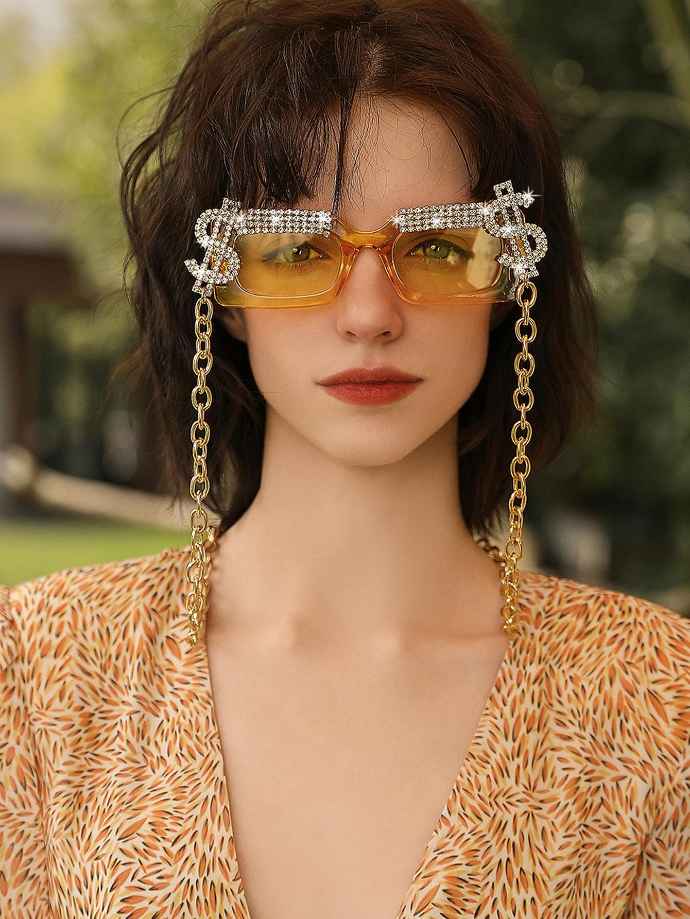 1pc Ins Style Personality Bling Water Diamond Coin Long Eyeglass Chain Fashionable Decor For Women Who Walk, Party, Travel And Give Gifts