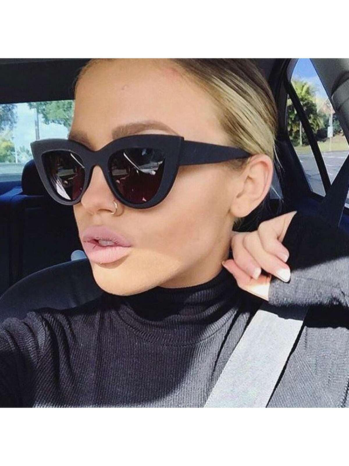 1pc Sunglasses European And American Vintage Big Frame Cat Eye Sun Glasses