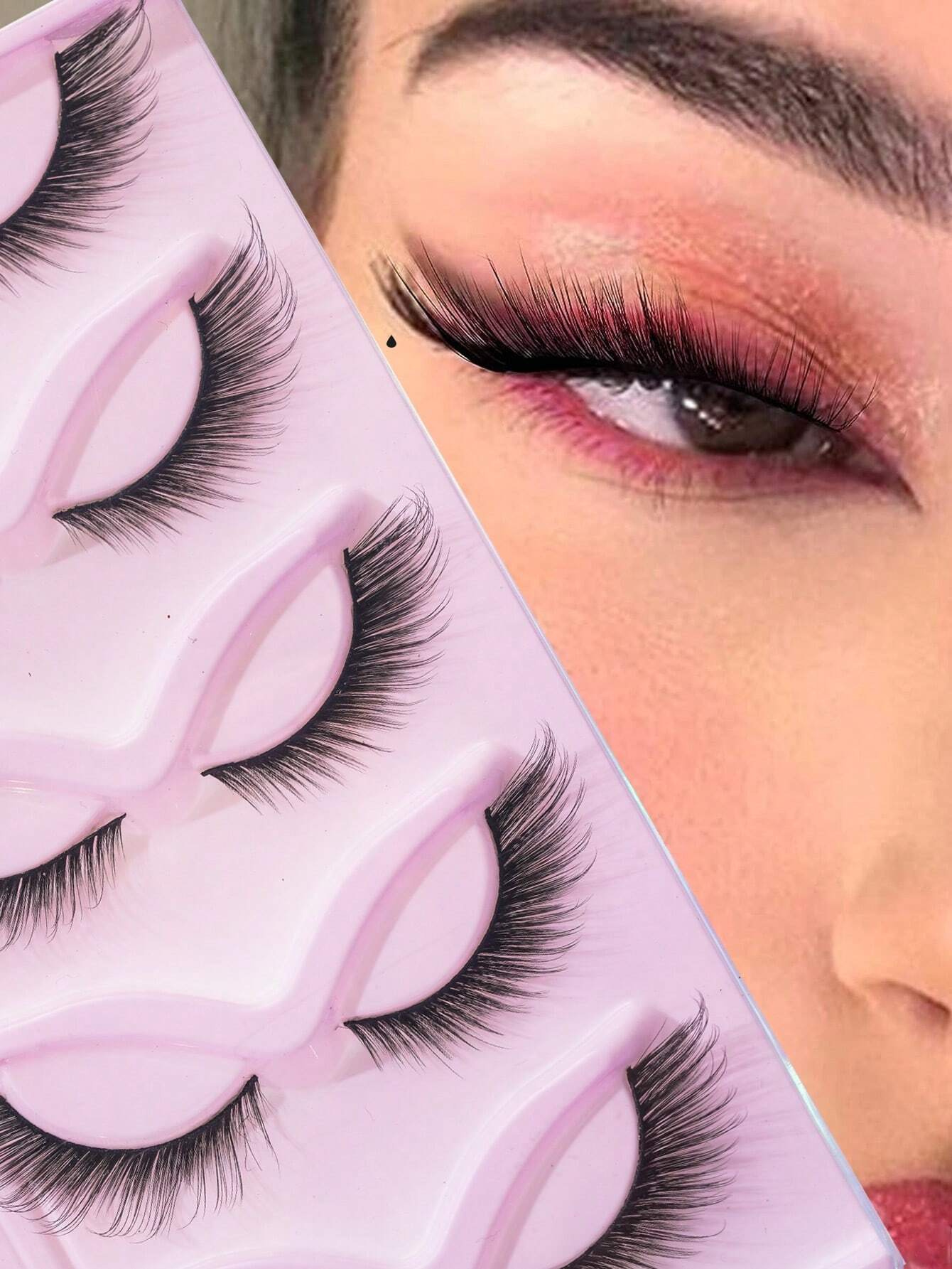 SHEIN 5 pairs of slender long curly fox eye manga lashes