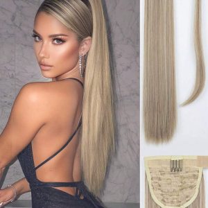 Clip In Ponytail Extension Wrap Around Long Straight Pony Tail Hair 26 Inch Heat Resistant Fiber Synthetic Hairpiece For Girl Women Daily Use