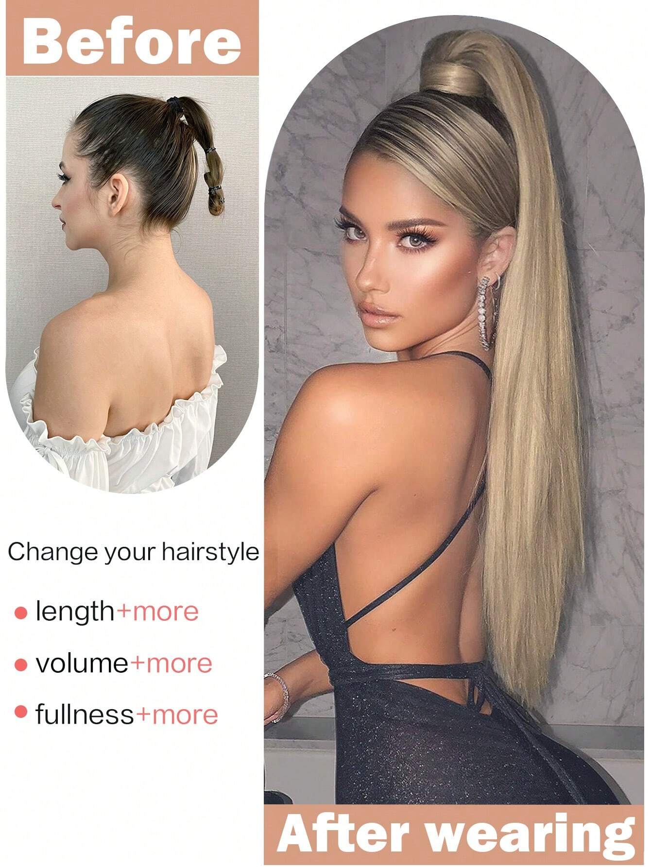 SHEIN Clip In Ponytail Extension Wrap Around Long Straight Pony Tail Hair 26 Inch Heat Resistant Fiber Synthetic Hairpiece For Girl Women Daily Use - Image 3