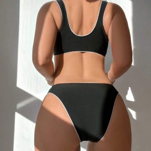 Ladies' Color Block Frilled Swimsuit Set