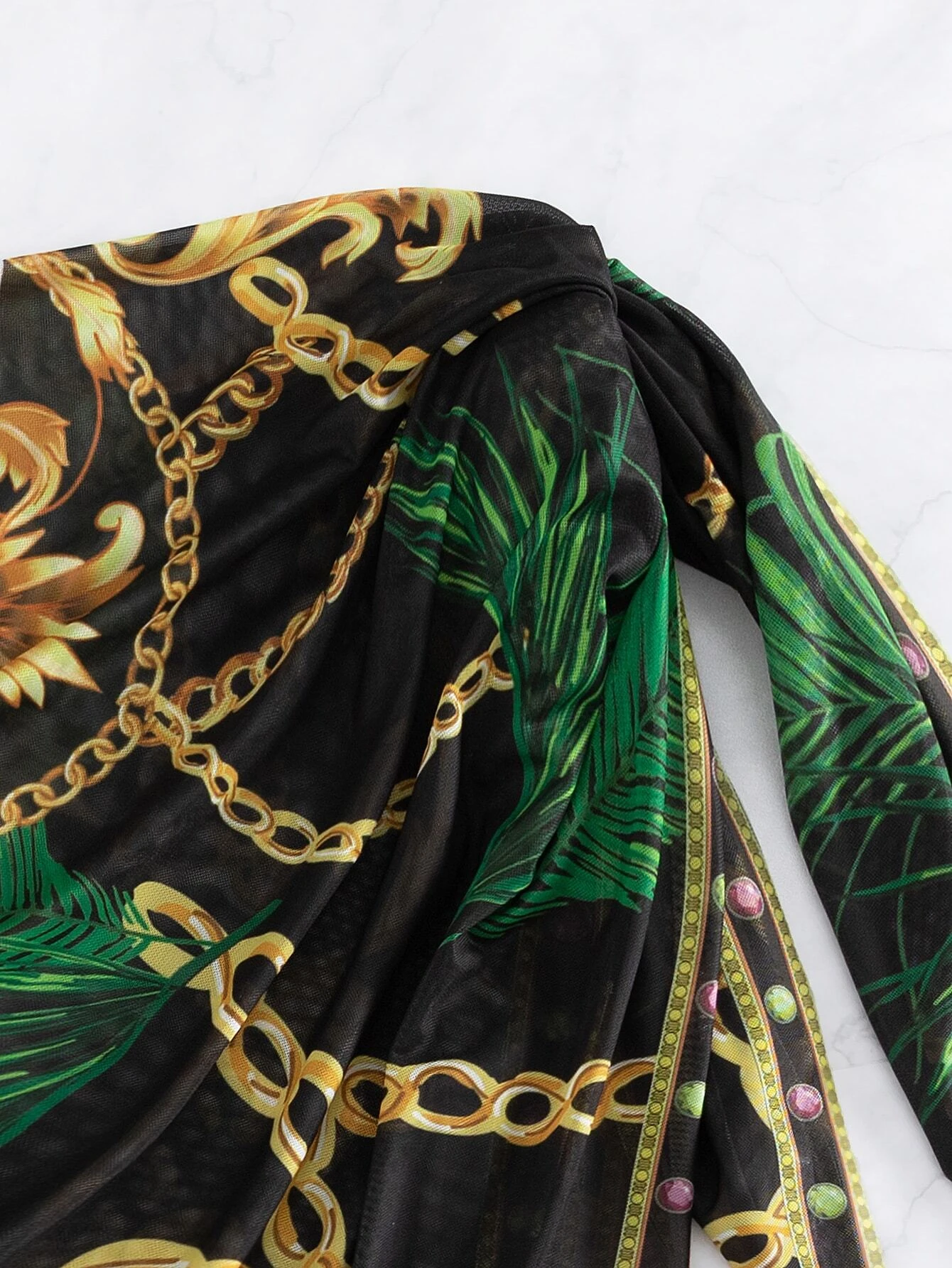 SHEIN VCAY Chain Print Push Up One Piece Swimsuit With Beach Skirt - Image 4